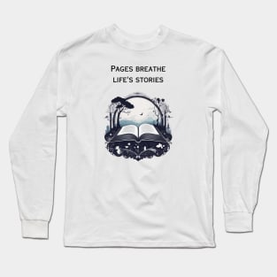 Reading with magical world of trees and birds Long Sleeve T-Shirt